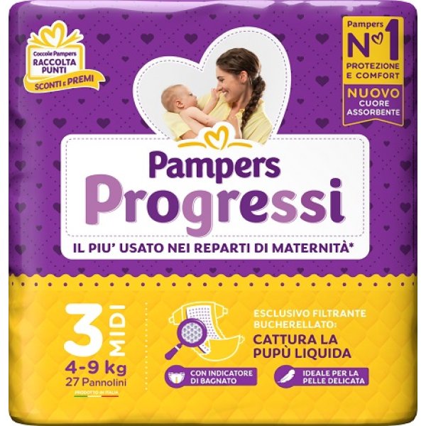 PAMPERS PROGRESSI MIDI PANNOLINO 3 4-9KG 27 PEZZI PAMPERS PROGRESSI MIDI PANNOLINO 3 4-9KG 27 PEZZI
