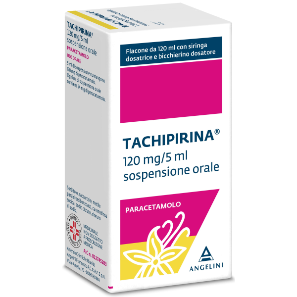 TACHIPIRINA*orale sosp 120 ml 120 mg/5 ml + adattatore + siringa dosatrice + bicchierino dosatore gusto vaniglia caramello